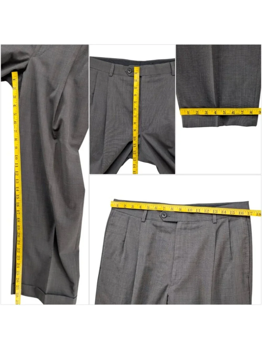 Jos A Bank 2 Piece Wool Suit Mens Grey 2 Button Pleated Cuffed Size 40R 34x28